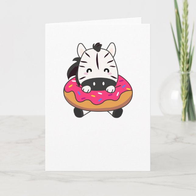 Tarjeta Animales Graciosos De Cebra En Rosa Donut (Anverso)