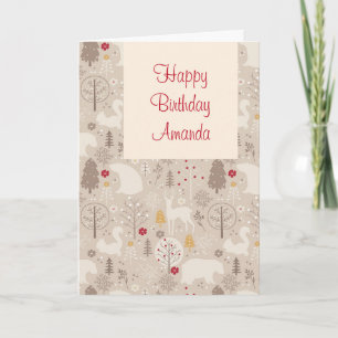 Tarjeta Animales Lindos del Bosque Patrón Nórdico Cumpleañ