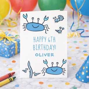 Tarjeta Animales Marinos Cangrejo Azul Lindo Cumpleaños Fe