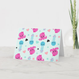 Tarjeta Animales marinos, vida marina, pulpo, medusas, cor