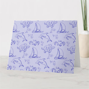 Tarjeta Animales marinos y patrón de dibujo de una línea