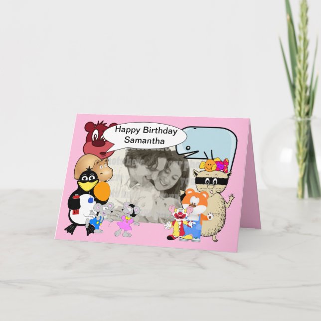 Tarjeta Animales personalizados graciosos y agudos en rosa (Anverso)