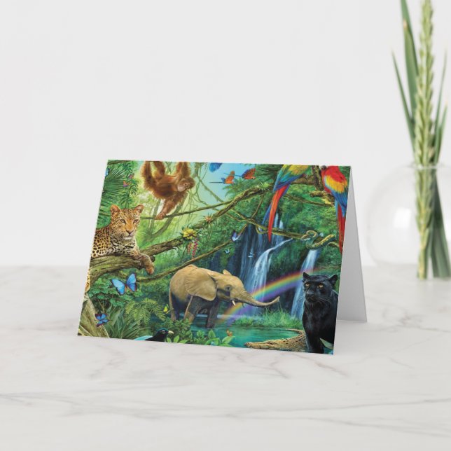 Tarjeta Animales que viven juntos arrojan almohada (Anverso)