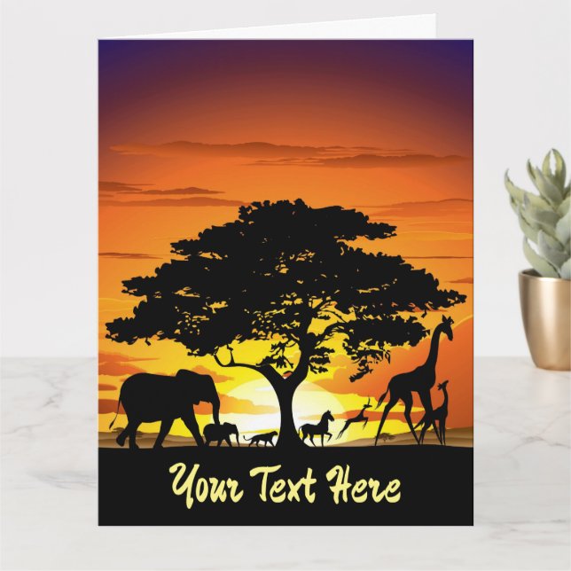 Tarjeta Animales salvajes al atardecer en la sabana africa (Planta pequeña)