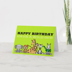 Tarjeta Animales salvajes de Safari, cumpleaños de niños