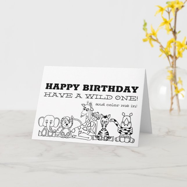Tarjeta Animales salvajes de Safari, cumpleaños de niños q (flor amarilla)