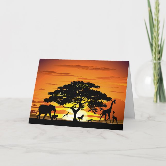 Tarjeta Animales silvestres en la sabana africana Sunset (Anverso)