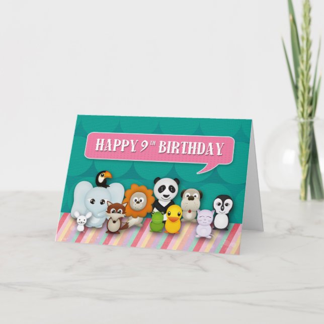 Tarjeta Animales sonrientes lindos femeninos del 9no (Anverso)