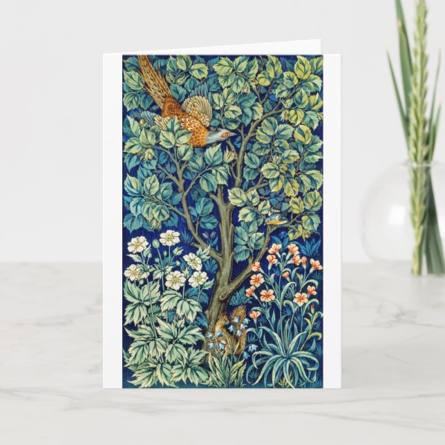 Tarjeta Animales y flores, bosque, William Morris (Anverso)
