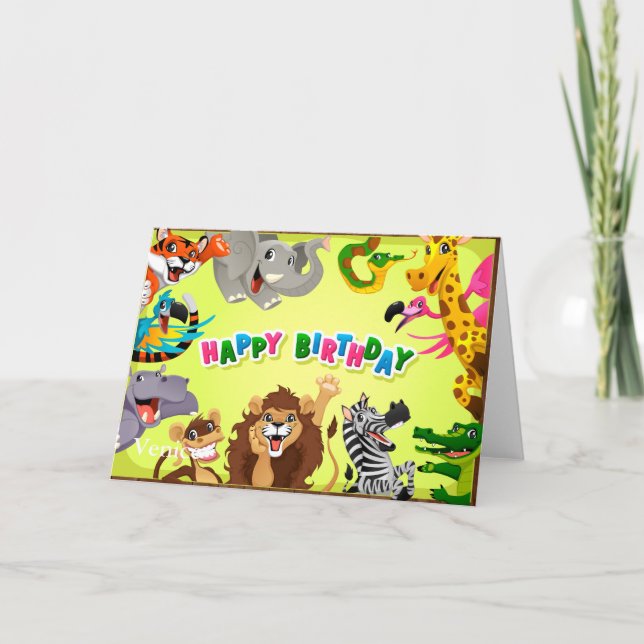 Tarjeta Animales zoológicos de cumpleaños felices (Anverso)
