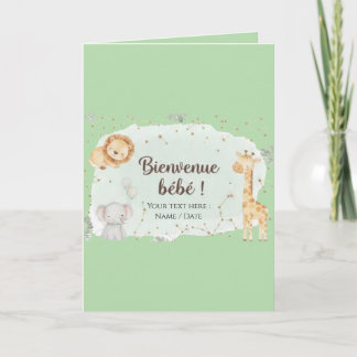 Tarjeta Animaux de la Savane Aquarelle - Bienvenue Bébé