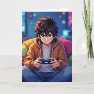Tarjeta Anime Boy jugando videojuego Cumpleaños personaliz