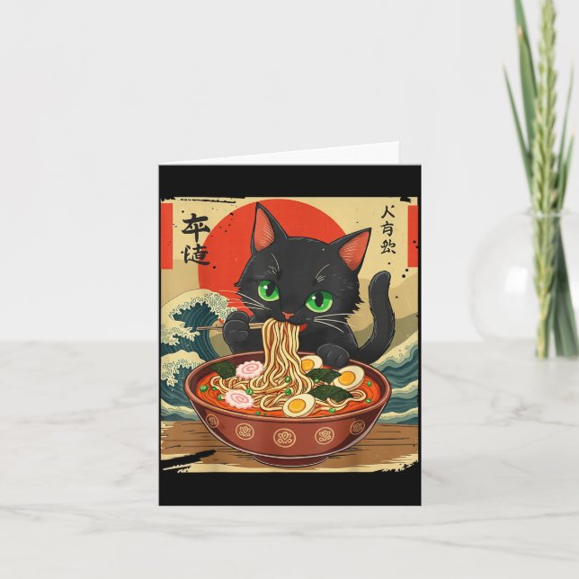 Tarjeta Anime Cat Eating Ramen Japanese Art Graphic Cat Cu (Anverso)