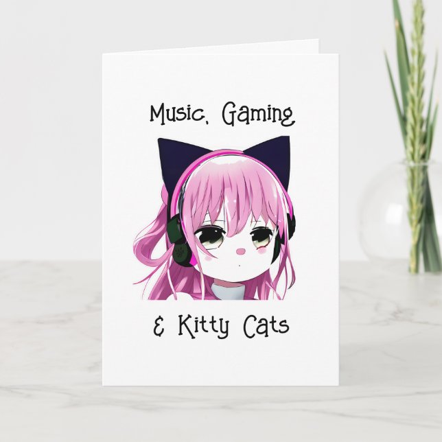 Tarjeta Anime Chica con Orejas de Gato Cumpleaños (Anverso)