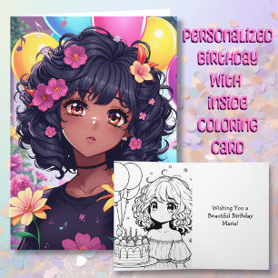 Tarjeta Anime Chica de color Cumpleaños Personalizado