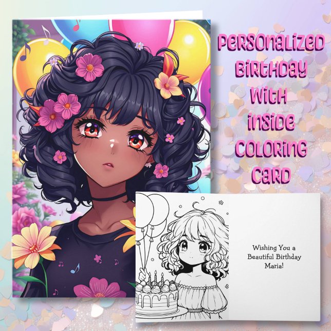 Tarjeta Anime Chica de color Cumpleaños Personalizado (Subido por el creador)