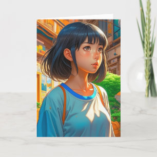 Tarjeta Anime Chica en la ciudad   Página de color de cump