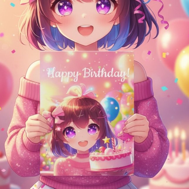 Tarjeta Anime Chica Feliz Fiesta de Cumpleaños (Subido por el creador)