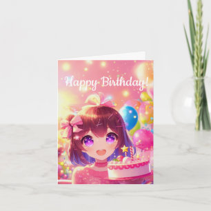 Tarjeta Anime Chica Feliz Fiesta de Cumpleaños