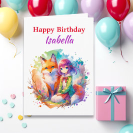 Tarjeta Anime Chica Fox Birthday