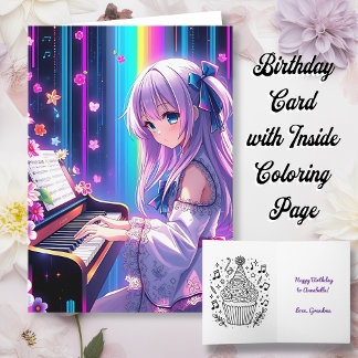 Tarjeta Anime Chica jugando al piano cumpleaños personaliz