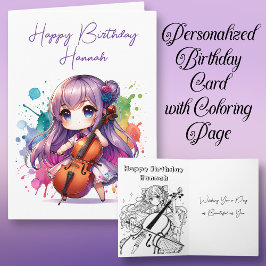 Tarjeta Anime Chica Jugando Cello Cumpleaños Personalizado