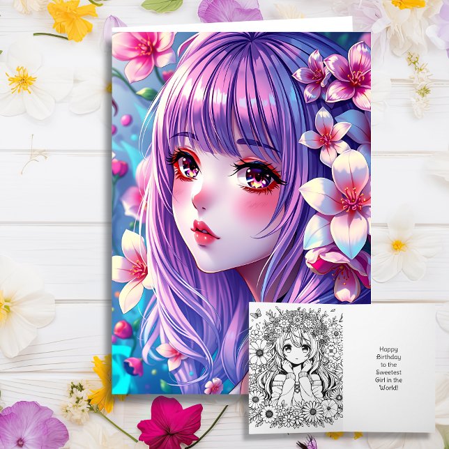 Tarjeta Anime Chica Página de Colores Temáticos Cumpleaños (Subido por el creador)