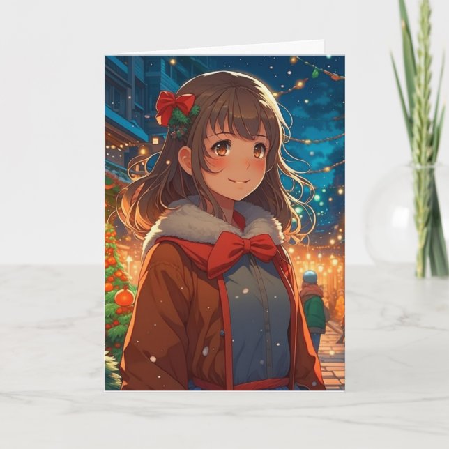 Tarjeta Anime Chica sobre la noche de los Navidades (Anverso)