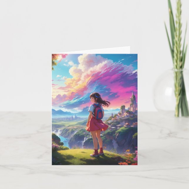Tarjeta Anime Chica ve Vista (Anverso)