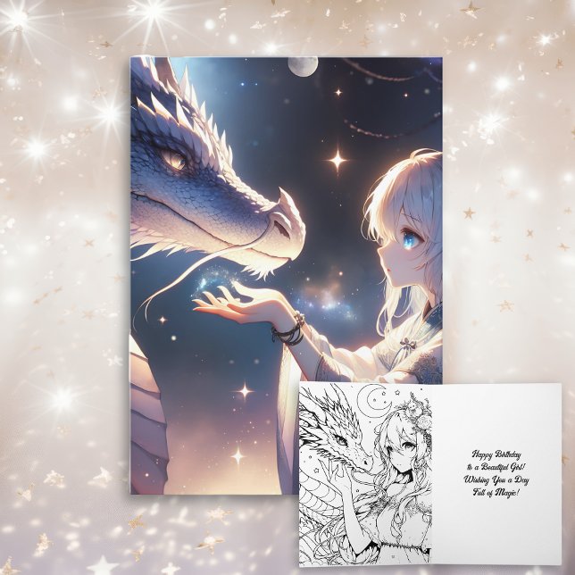 Tarjeta Anime Chica y su Dragón cumpleaños místico (Subido por el creador)