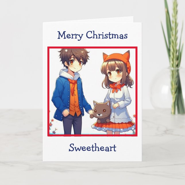 Tarjeta Anime Couple Romántico Navidades Personalizados (Anverso)