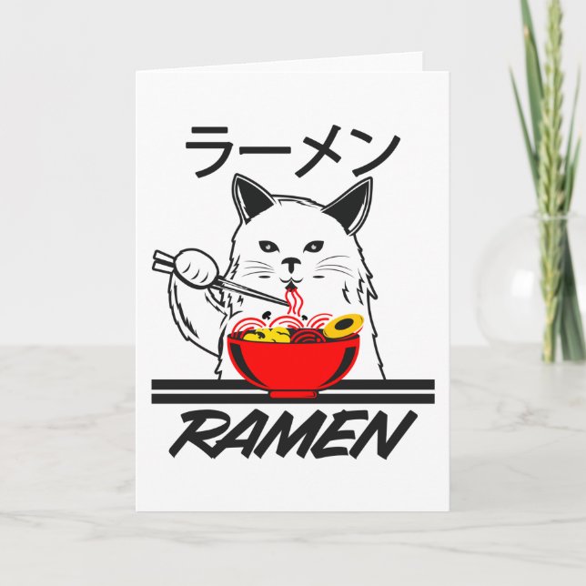 Tarjeta Anime De Fideos Divertido Lindo Japón Otaku Gato (Anverso)