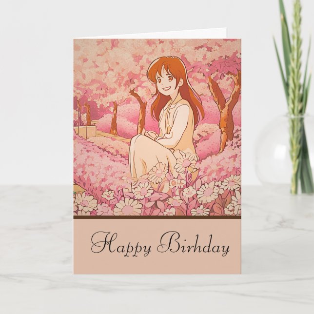 Tarjeta anime girl happy birthday (Anverso)
