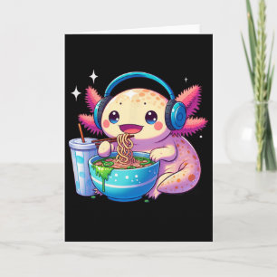 Tarjeta Anime Kawaii Axolotl Comer fideos Ramen Niños Tee