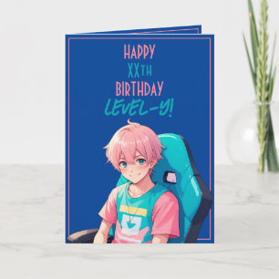 Tarjeta Anime Pink and Blue Gamer Age Birday
