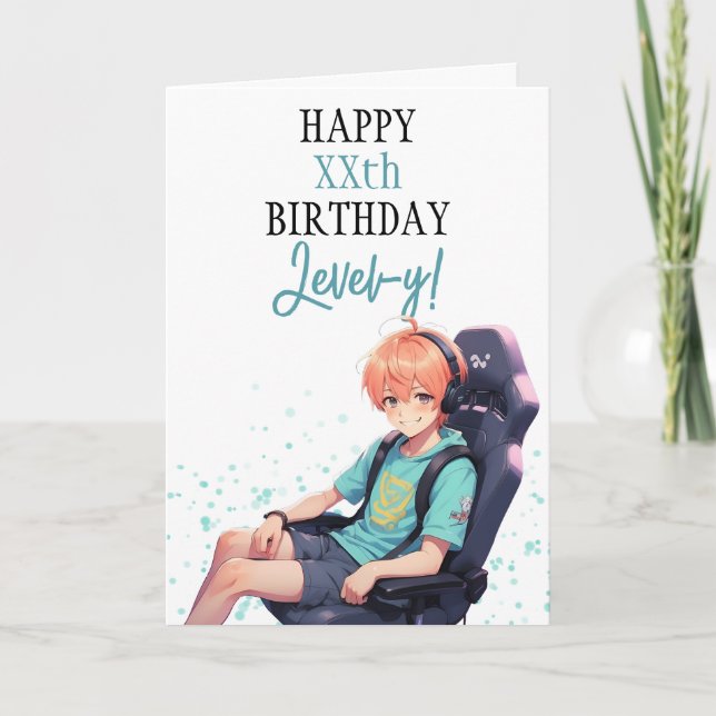 Tarjeta Anime White y jugador Verde azulado en cumpleaños  (Anverso)