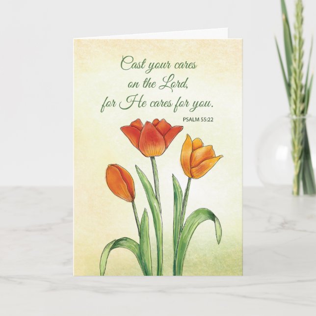 Tarjeta Ánimo Religioso Echa Tus Cuidados Tulipán  (Anverso)