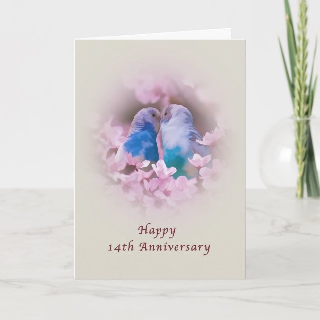 Tarjeta Aniversario, 14, Amantes, Flores Rosa (Anverso)
