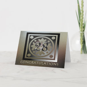 Tarjeta Aniversario 28 de empleado Elegante Dorado