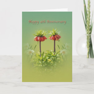 Tarjeta Aniversario, 4º, Tulipanes Rojo Rubra