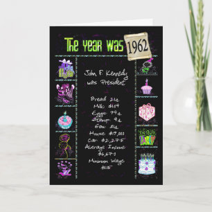 Tarjeta Aniversario Año 1962 Diversión Trivia Hechos