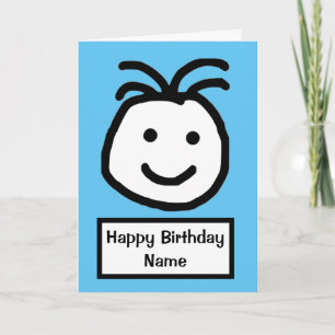 Tarjeta Aniversario azul de la cara lisa y sonriente
