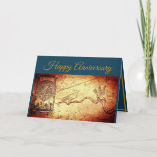 Tarjeta Aniversario azul de Mapa y Esfera