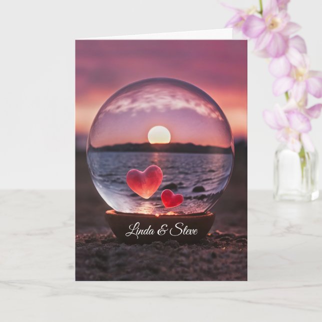 Tarjeta Aniversario boda con Corazones de nombres personal (Orquídea)