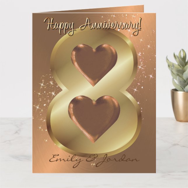 Tarjeta Aniversario Boda de Bronce personalizado de octavo (Planta pequeña)