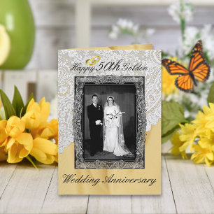 Tarjeta Aniversario Boda Dorado 50 Elegante