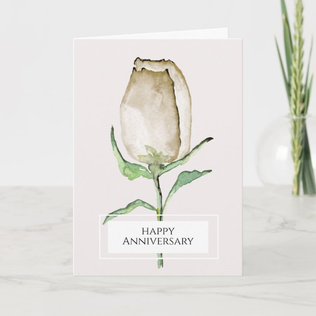 Tarjeta Aniversario boda, moderno, elegante, subió, (Anverso)