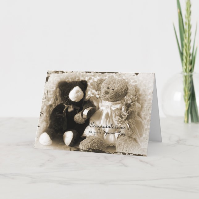 Tarjeta Aniversario-Boda - oso y felpa (Anverso)
