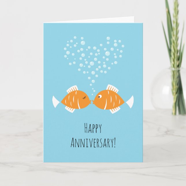 Tarjeta Aniversario boda Pescado del Corazón Pareja Casada (Anverso)