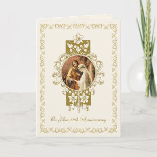Tarjeta Aniversario Católico de Bodas de Oro Floral
